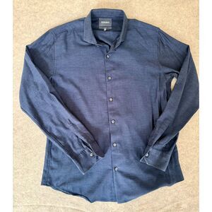 Bonobos Slim Fit Navy Blue Herringbone Long Sleeve Shirt Men's Med 100% Cotton